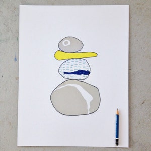 Minimalistic coastal pebbles print. Handmade original Silkscreen art print Kathy Hutton Print image 1