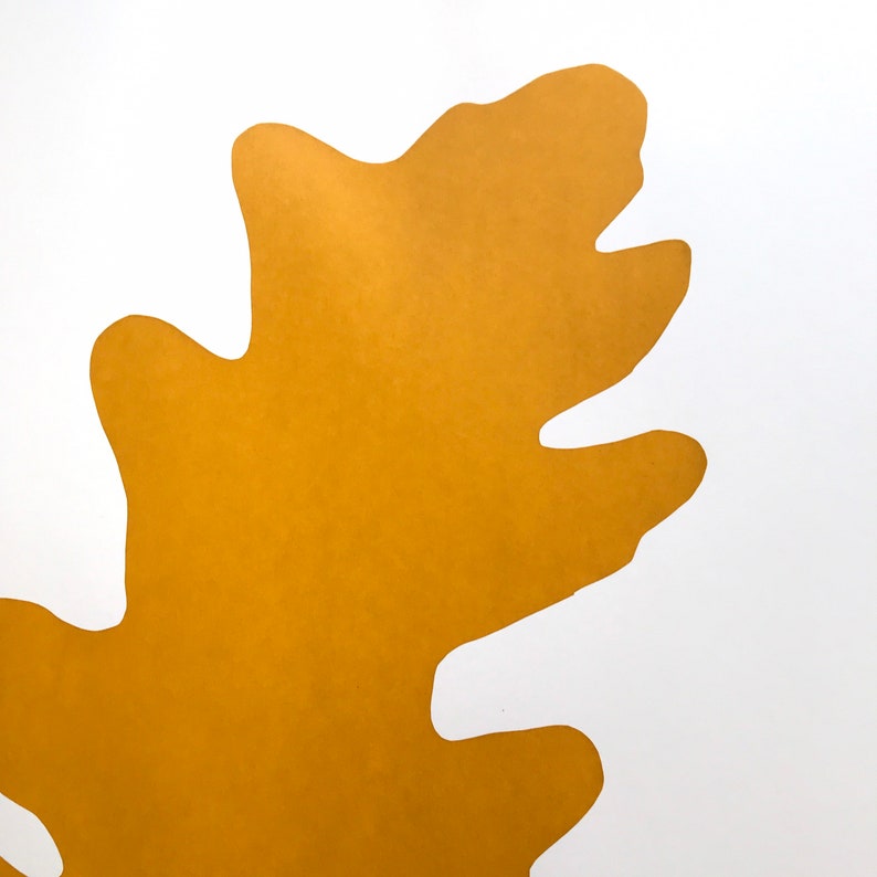 Oak leaf giant silhouette yellow ochre original screenprint minimalist botanical imagem 3