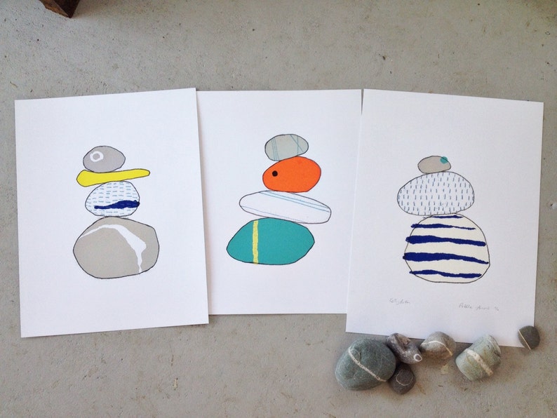 Minimalistic coastal pebbles print. Handmade original Silkscreen art print Kathy Hutton Print image 4