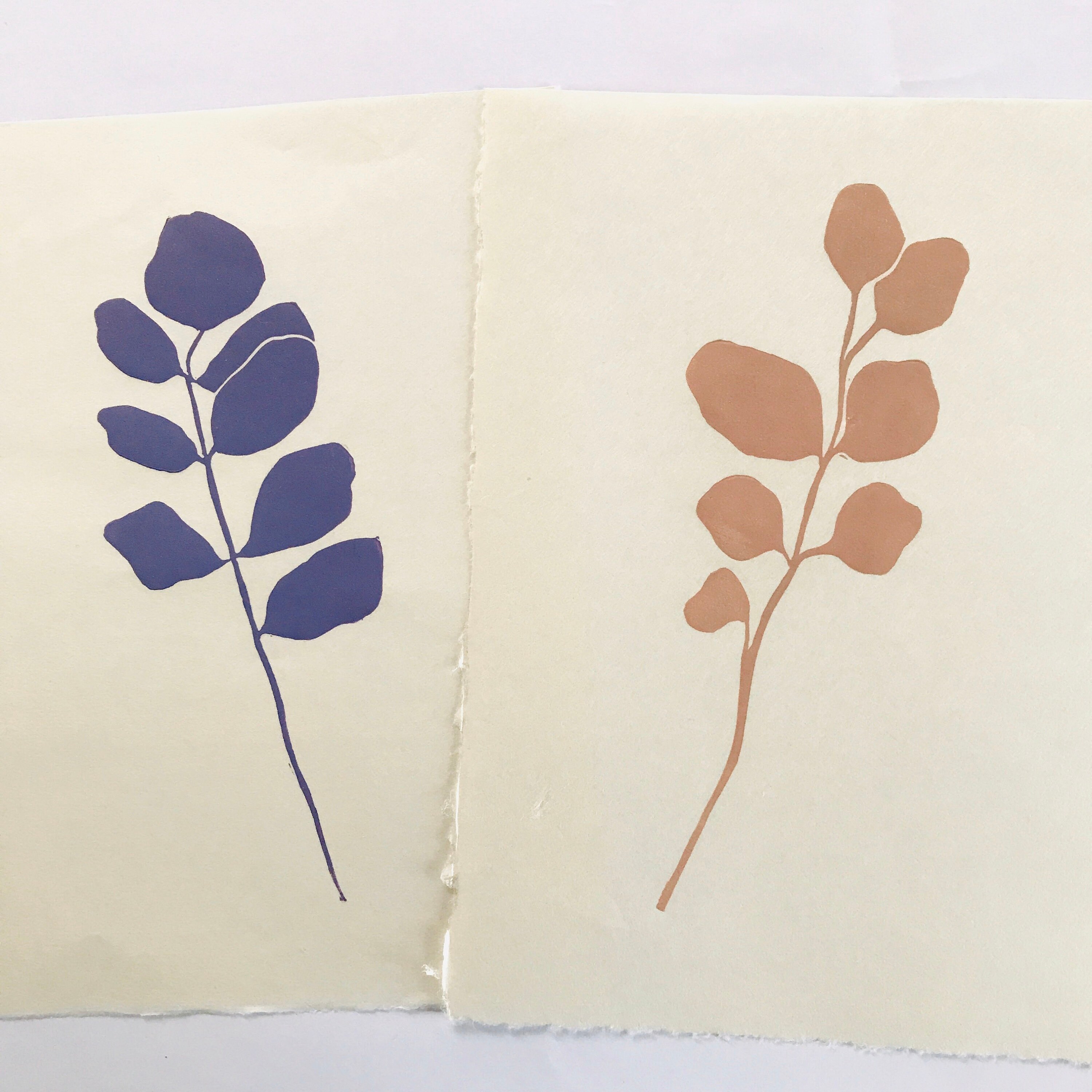 Pair of Simple Mimimal Leaf Block Prints on Handmade Japanese - Etsy