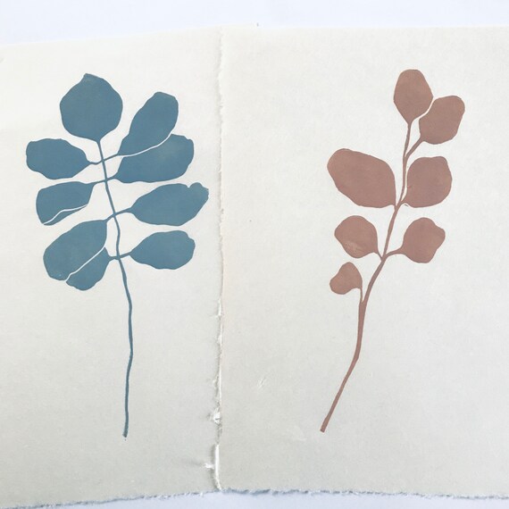 Pair Of Simple Mimimal Leaf Block Prints On Handmade Japanese Etsy