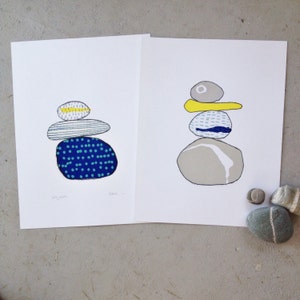Minimalistic coastal pebbles print. Handmade original Silkscreen art print Kathy Hutton Print image 2