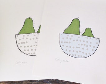 Simplistic Hand Printed, Original Signed, Screenprint and Monoprinted fruit bowl