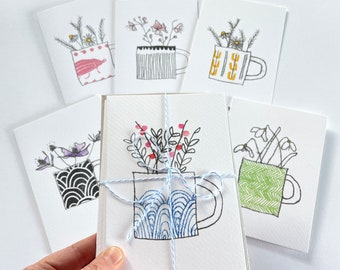 Little cups set of 6 art greeting cards for all occasions.