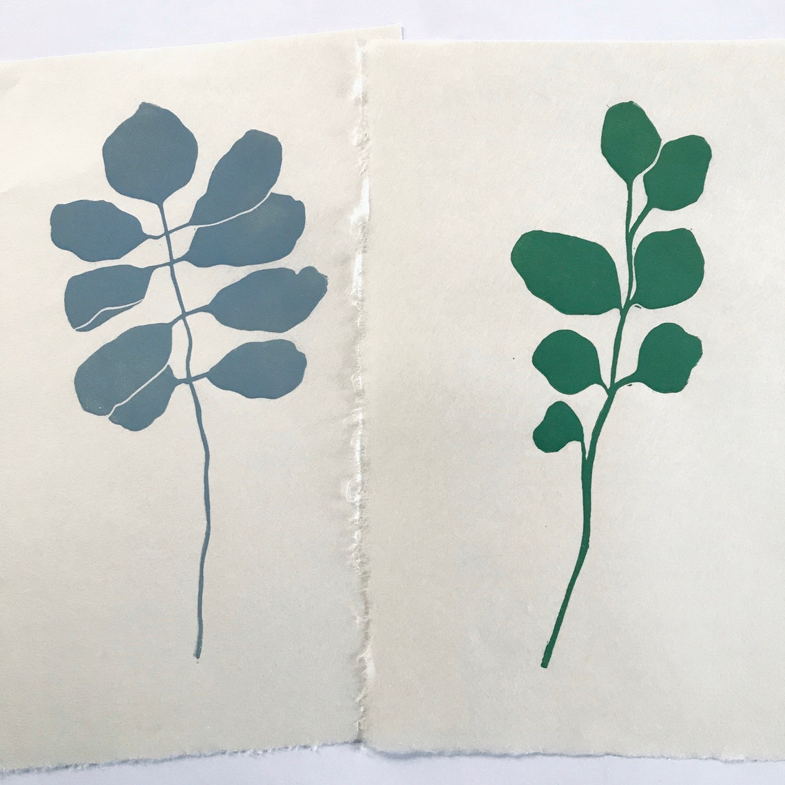 Pair of Simple Mimimal Leaf Block Prints on Handmade Japanese - Etsy
