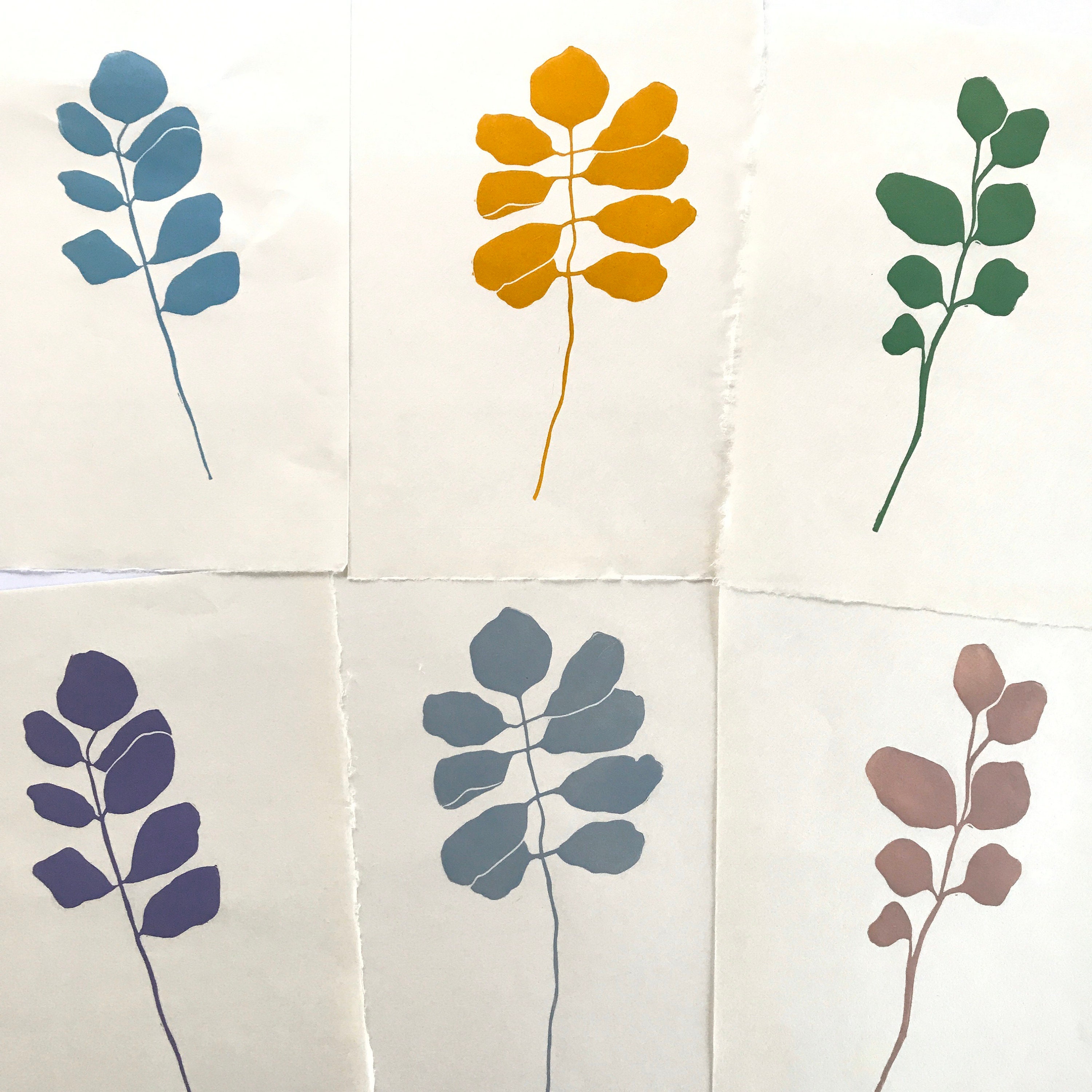 Pair of Simple Mimimal Leaf Block Prints on Handmade Japanese - Etsy