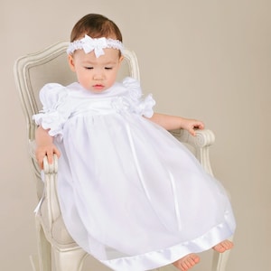 Clarice Christening Gown, Baptism Gown, Blessing Gown for Baby Girls With Headband
