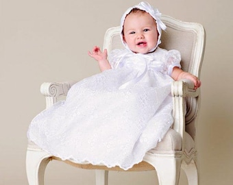 Jada White Sparkly Christening Gown, Blessing Dress, Dress for Baby Girls with Bonnet