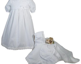 Preemie Girls 100% Cotton Dress Christening Gown Christening or Burial 4-Piece Set