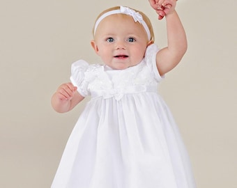 Faye Embroidered Shamrock Dress, Cotton Dress, Christening Dress, Baptism, Blessing Dress for Baby Girl with Headband