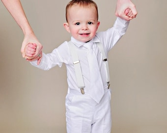Landen Suspender Christening, Blessing, Baptism 4-piece Outfit