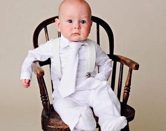 Payton Suspender Christening, Blessing, Baptism 4-piece Outfit