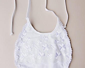Erin Shamrock Embroidered White Bib