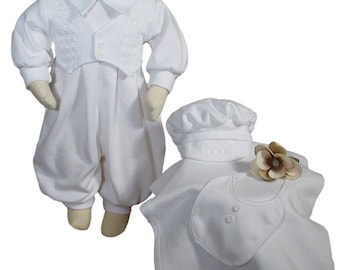 Preemie Boys 100% Boys White Long Sleeve Cotton Interlock Christening or Burial 4-Piece Set