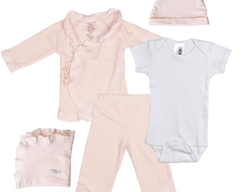 Girls Five-Piece Bamboo Layette Set - Pink Or White