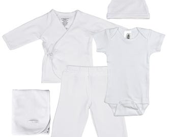 Boys Unisex Five-Piece Bamboo Layette Set - Blue Or White