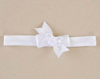 Simple Baby White Headband with Flower - Three Band Options