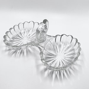 Vintage Heisey Crystolite 2-delige relish cabochon handvat bloemen snijden, elegante glazen snoepschaal, muntschaal, elegant glas, gemaakt in de VS