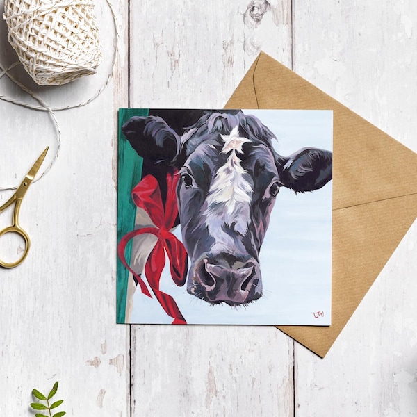 Festive Dairy Cow Christmas Card