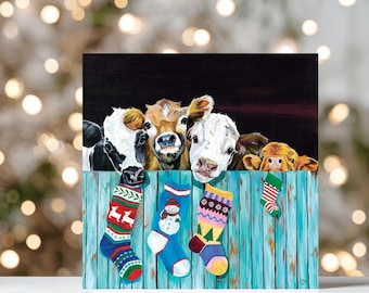 Baby Kühe und Strümpfe Weihnachtskarte