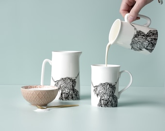 Highland Cow Cream and Milk Jug