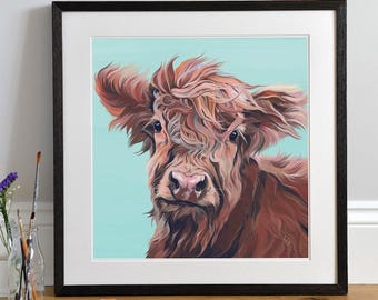 Highland Calf Art Print: Lupin the Cheerful Highland Cow