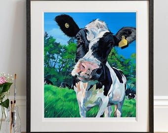 ホルスタイン フリージアン牛 オリジナル水彩画 A2 (50*40 cm/16*20