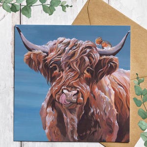 Kerstkaart Highland Cow and Robins