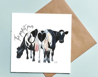 Carte de mariage champêtre - La paire parfaite - Vaches laitières avec amour coeur derrière
