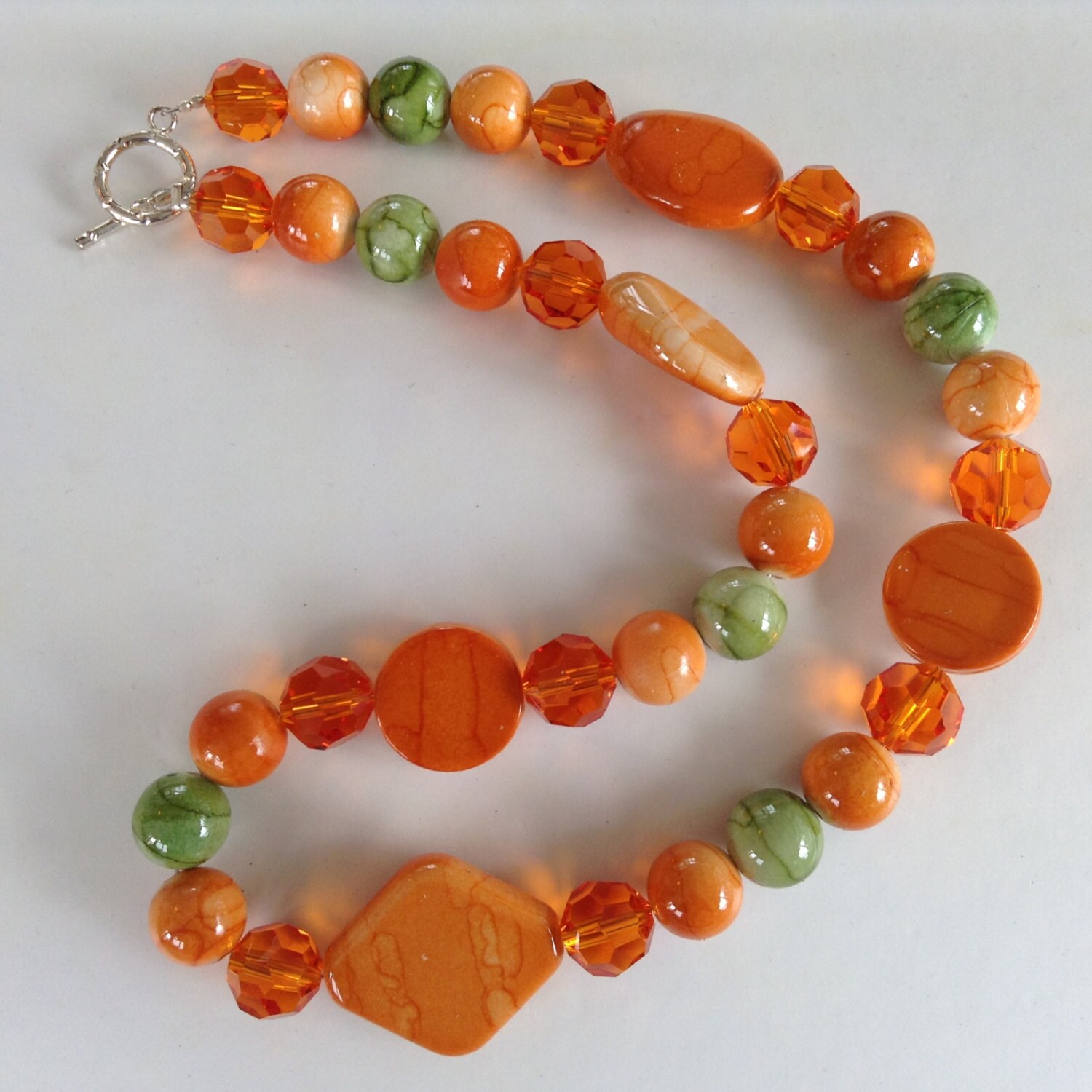 Orange and Green Fashion Necklace. Etsy