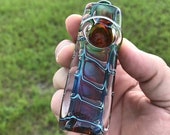 Iridescent Glass Pipe, Glass Smoking Pipe, Glass Tobacco Pipe, Square Glass Pipe, Glass Cube Pipe, Metallic Pipe, Hand Blown Smoker Pipe