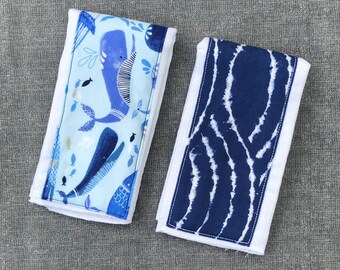 2 Pack of Burp Cloths - Navy Whales and Ocean Waves