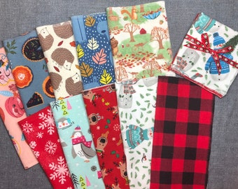Holiday 10” Kids Reusable Lunchbox Napkins - Personalized - Variety of Fun Prints on Soft Flannel - Halloween, Christmas, Patriotic