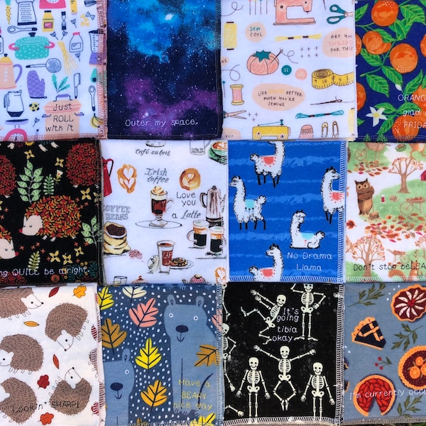 12” Reusable Napkins - Option to Personalize - Variety of Fun Prints on Soft Flannel