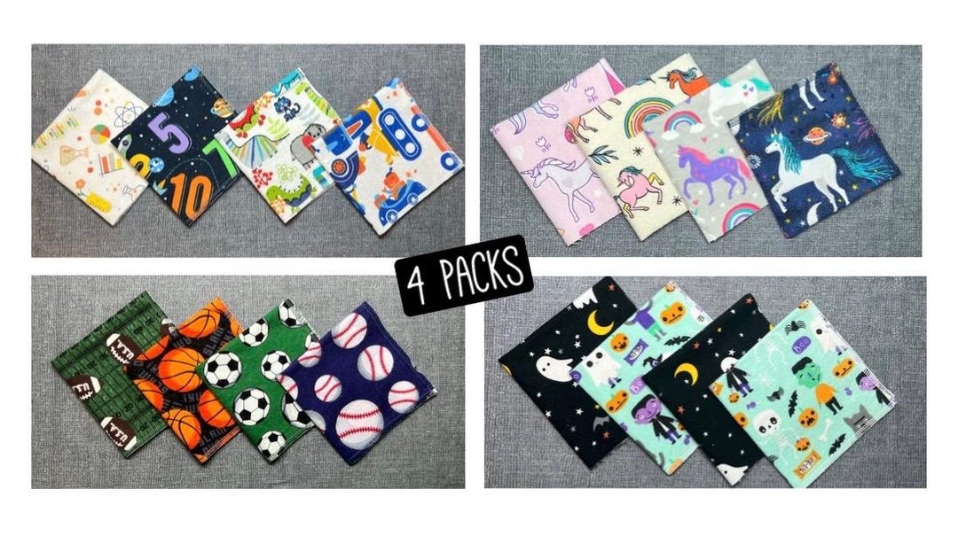 4 Pack of 10” Kids Reusable Lunchbox Napkins - Option to Personalize ...