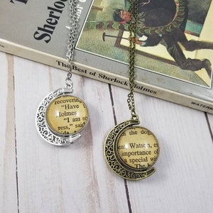 Holmes and Watson Reversible Book Page Necklace