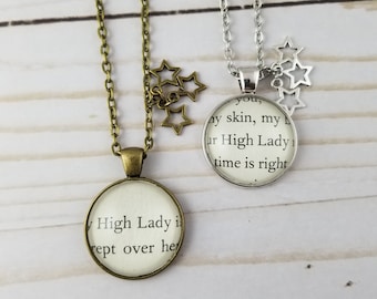 High Lady Book Page Necklace, ACOTAR Jewelry, High Lady of the Night Court, A Court of Thorns and Roses