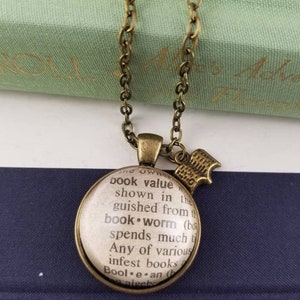 Bookworm Book Page Pendant, Bookworm Necklace