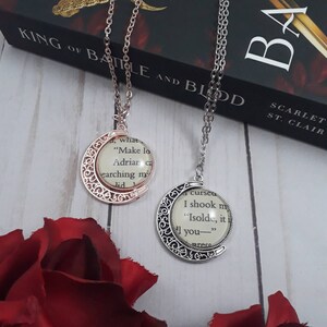 King of Battle and Blood OTP Book Page Necklace, Adrian x Isolde Pendant