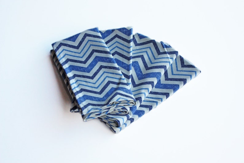 Blue Chevron Cloth Luncheon Napkins Set of 4 Royal Blue Cotton Napkins Eco-friendly 100/% Cotton Twill Fabric Kids Cloth Napkins