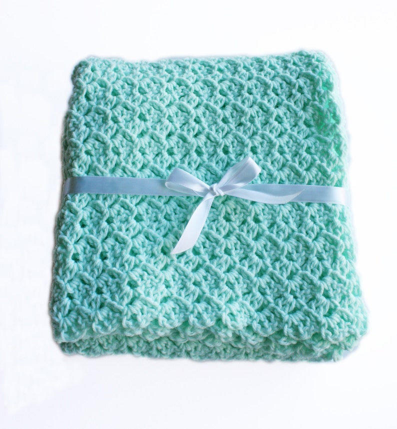 Crochet Baby Blanket Afghan Mint Green Baby Blanket Shell Etsy