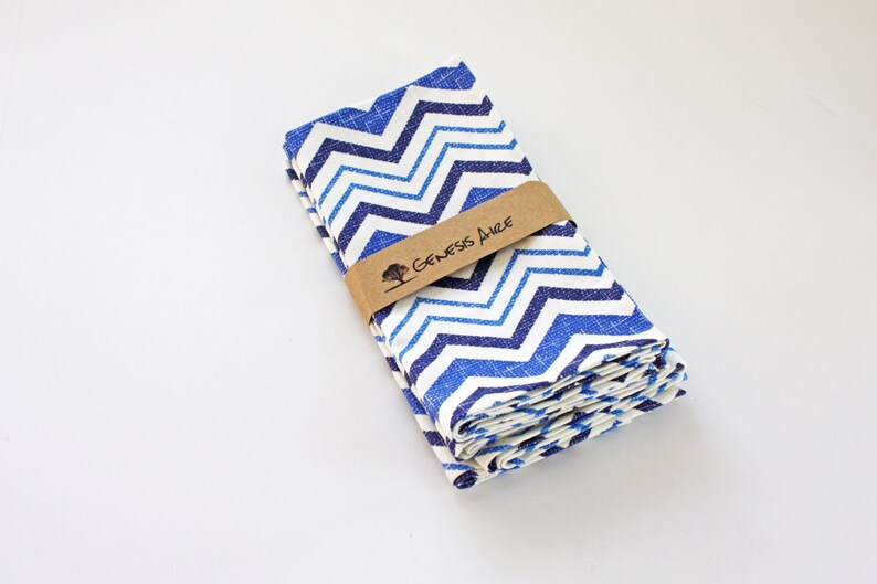 Blue Chevron Cloth Luncheon Napkins Set of 4 Royal Blue Cotton Napkins Eco-friendly 100/% Cotton Twill Fabric Kids Cloth Napkins