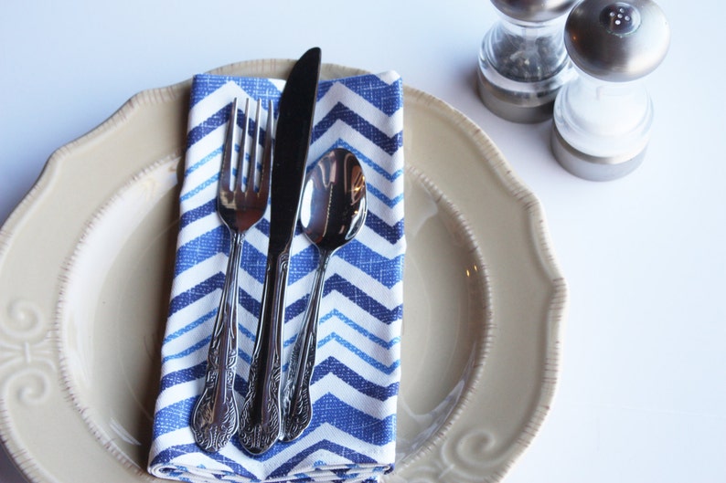 Blue Chevron Cloth Luncheon Napkins Set of 4 Royal Blue Cotton Napkins Eco-friendly 100/% Cotton Twill Fabric Kids Cloth Napkins