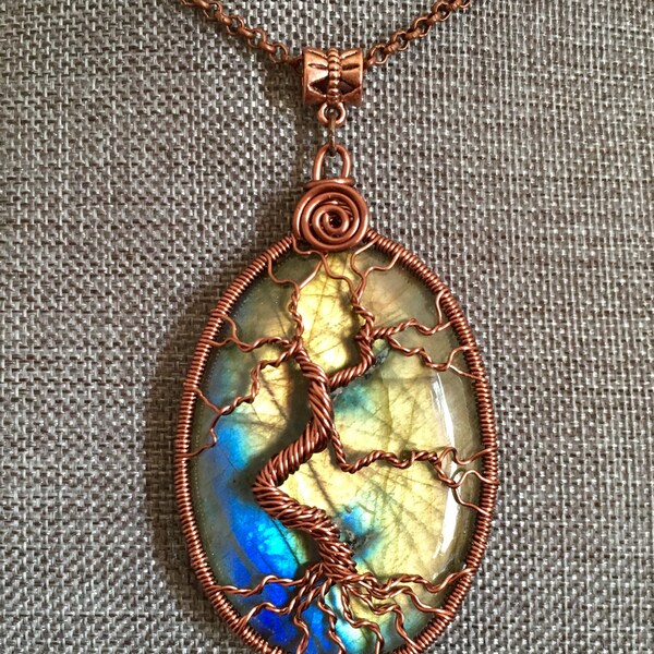 Wire wrapped, labradorite, tree of life, handmade pendant