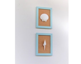 Set of 2 frame Beach Wall Decor with pale turquoise Frame and oritzinal shells, Coastal Wall Decor, Shell Art, Coastal Decor, Beach Art