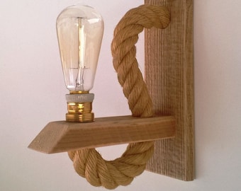 Reclaimed wood sconce with rope, Rope wall lamp  lighting