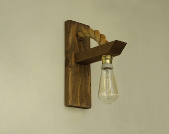 Reclaimed wood sconce with rope, Rope wall lamp  lighting