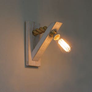 Reclaimed wood sconce with rope, Rope wall lamp  lighting