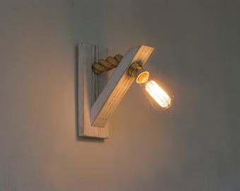 Reclaimed wood sconce with rope, Rope wall lamp  lighting