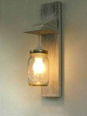 Reclaimed wood sconce, wall lamp Mason Jar lighting